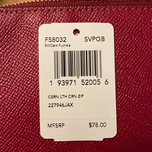 New with tags, deep red coach wristlet